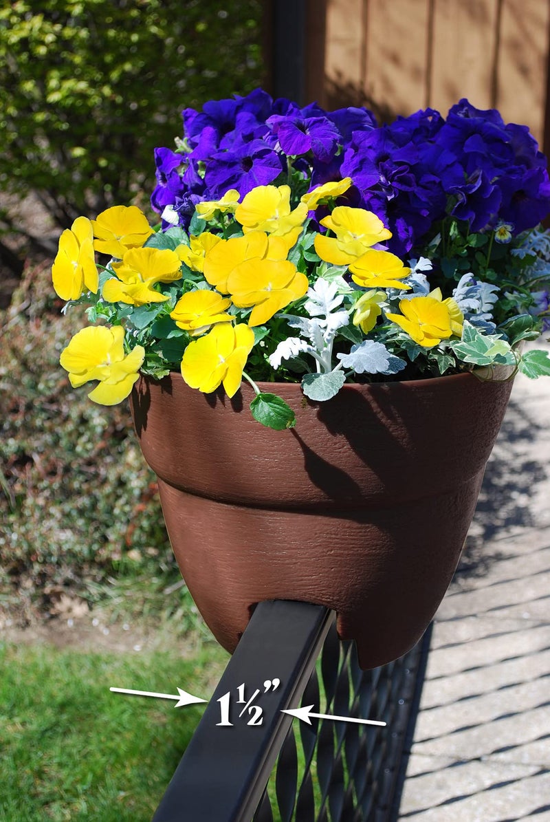 Emsco Group Bloomers Railing Planter with Drainage Holes â€“ 24" Weatherproof Resin Planter â€“ Brown, Plastic - Image 3